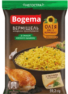 a bag of bogema vermicelli with chicken and carrots on it