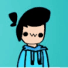 a cartoon of a boy with a blue hoodie and a butterfly in his hair