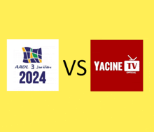 a 2024 logo next to a yacine tv logo on a yellow background