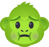 a green monkey has a sad look on its face