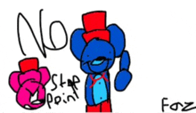 a drawing of a blue teddy bear wearing a red top hat and a red bow tie .