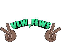 a logo for vlw flws with two hands giving the peace sign