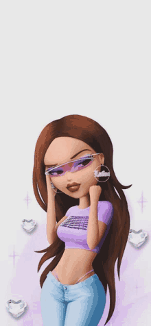 a cartoon of a girl wearing a purple shirt and sunglasses