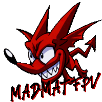 a logo for madmatfpv shows a cartoon character