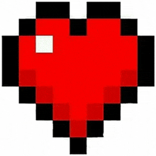 a pixel art red heart with a white square in the middle .