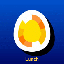 an illustration of a hard boiled egg on a blue background with the word lunch underneath it .