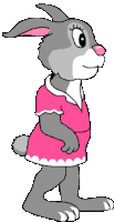 a cartoon rabbit is wearing a pink dress