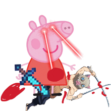 a cartoon of a pig holding a sword and a man holding two swords