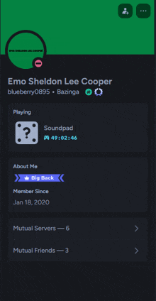 a screen shot of emo sheldon lee cooper 's account