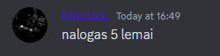 a screenshot of a discord conversation between bludas and nalogas