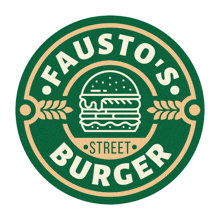 a logo for fausto 's street burger with a hamburger in the middle