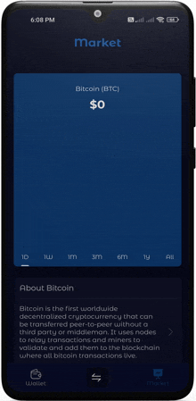 a phone screen shows a screenshot of the bitcoin app