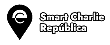 a logo for smart charlie republica with a black pin