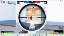 a computer screen shows a sniper aiming at a target in a game