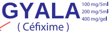 a blue and white logo that says gyala cefixime