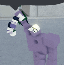 a purple robot with a white head and arms