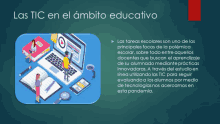 a blue screen with the words las tic en el ambito educativo on it