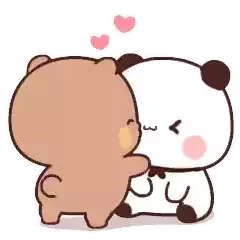 a cartoon of a panda and a brown bear kissing .