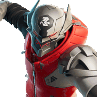 a robot wearing a red vest and a helmet with a ninja logo on it