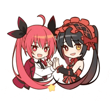 a couple of anime characters with red hair and black hair standing next to each other