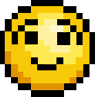 a pixel art smiley face with a wink and a smile on it .