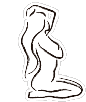 a black and white drawing of a naked woman kneeling down with her arms outstretched .