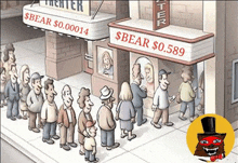 a cartoon of people standing outside a theater with a sign that says $ bear