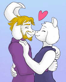 a drawing of a goat and a woman kissing with a heart above them