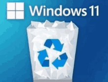 a trash can with a recycling symbol on it and the words windows 11 above it