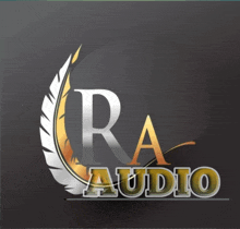 a logo for ra audio with a feather in the center