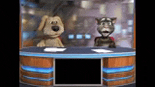 a dog and a cat are talking on a news channel