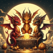 a painting of three dragons with the name balon168