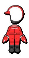 a cartoon drawing of a person wearing a red suit and a helmet