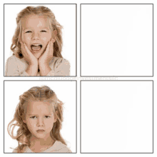 four images of a little girl with different facial expressions are displayed on a white background