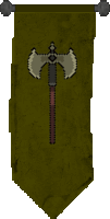 a pixel art drawing of an axe on a yellow background