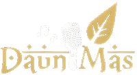 a gold logo for daun mas with a microphone and a leaf