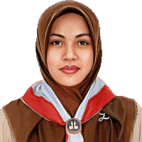 a woman wearing a hijab and a scarf with a badge that says " a " on it