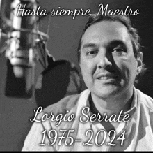 a black and white photo of a man with the words hasta siempre maestro written above him