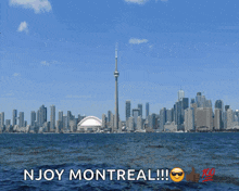 a picture of a city with the words njoy montreal