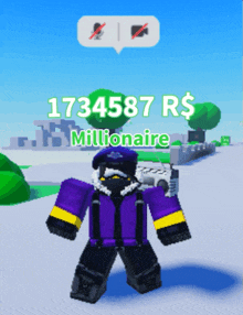 a screenshot of a video game shows a millionaire with 1734567 r $