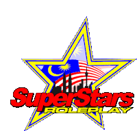 a logo for superstars roleplay with a star and flags on it