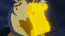 a cartoon character is holding a yellow scroll that says ariel on it