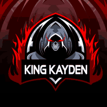 a logo for king kayden with a grim reaper