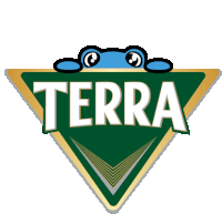 a logo for terra with a blue frog on it