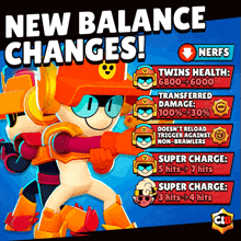 an advertisement for brawl stars shows new balance changes for nerfs