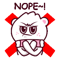 a cartoon bear with a heart in his hands and the word nope written above it