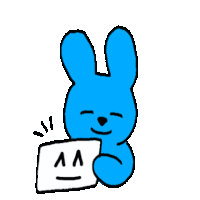 a blue bunny is holding a piece of paper that says aa