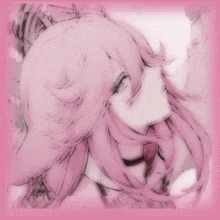 a drawing of a girl with pink hair