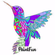 a drawing of a colorful hummingbird with the words paint fun below it