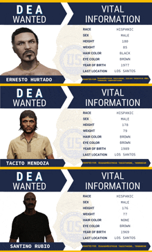 a poster for dea wanted tacinto mendoza and dea wanted santino rubio